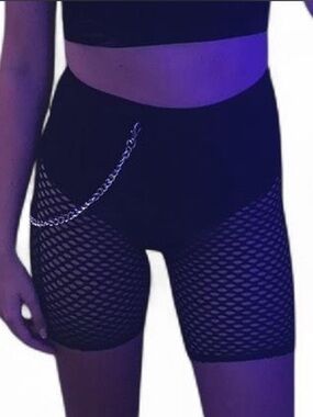 High-Waist Black Fishnet Biker Shorts